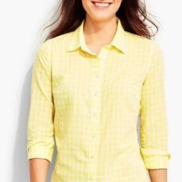 Talbots XL Petite Womens Yellow Check Gingham Button Front Shirt Long Sleeve - Picture 9 of 9